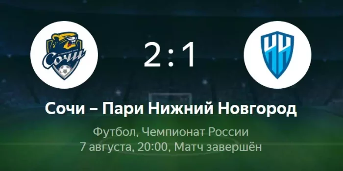 Сочи - Нижний Новгород видео обзор матча РПЛ от 7 августа 2022
